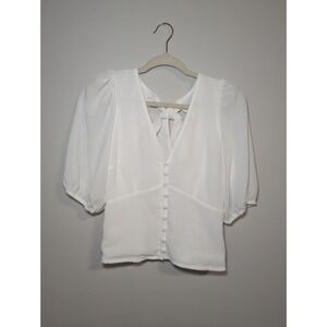 Abercrombie & Fitch White Puff Sleeve Top Buttons & Tie Back